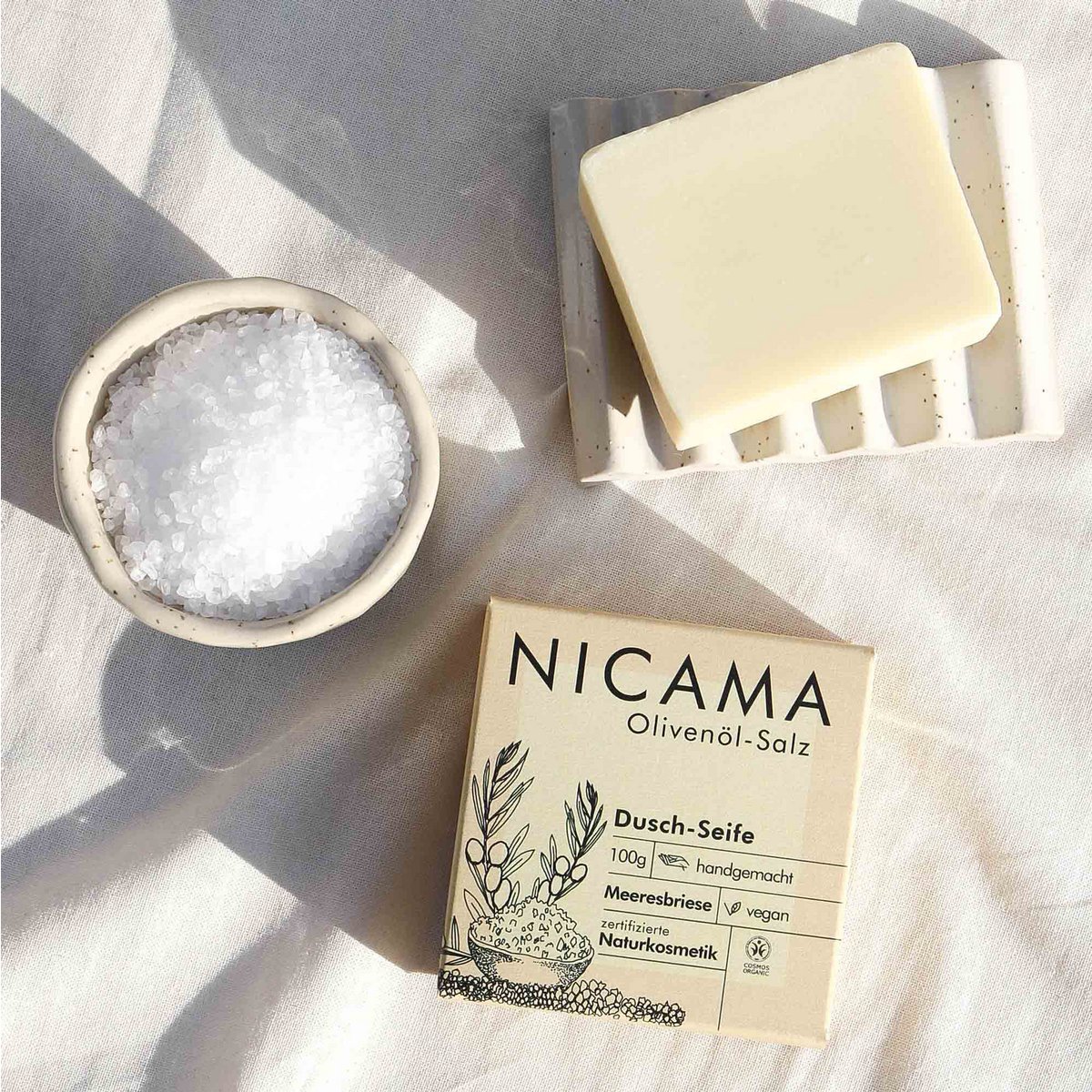 NICAMA suihkusaippua (oliiviöljy ja merisuola), 100g